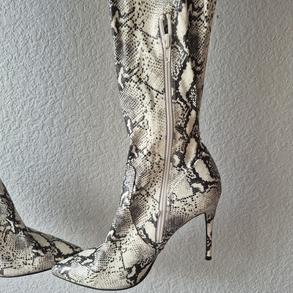 Steve Madden Black and White Snakeskin Over-the-Knee Boots - Picture 2 of 3